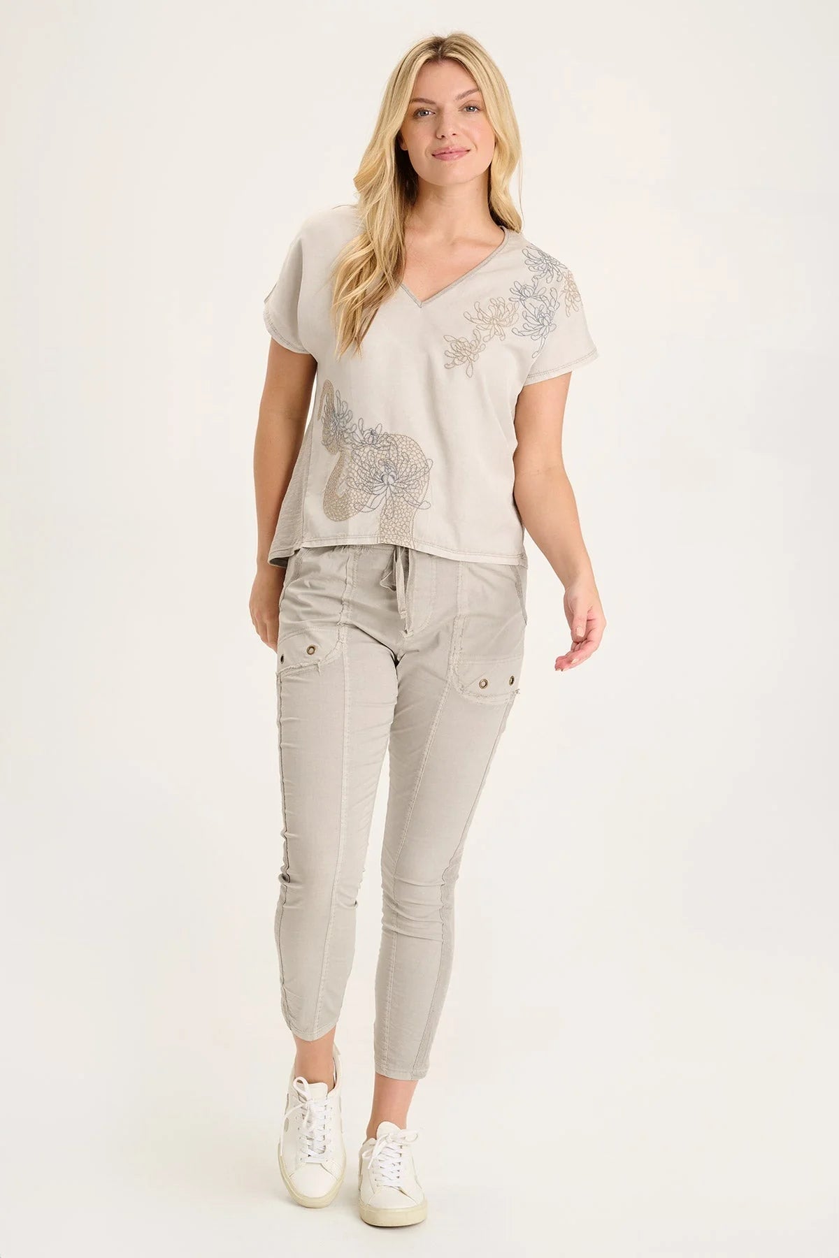 Embroidered top in gray marble - Tru Blue Boutique