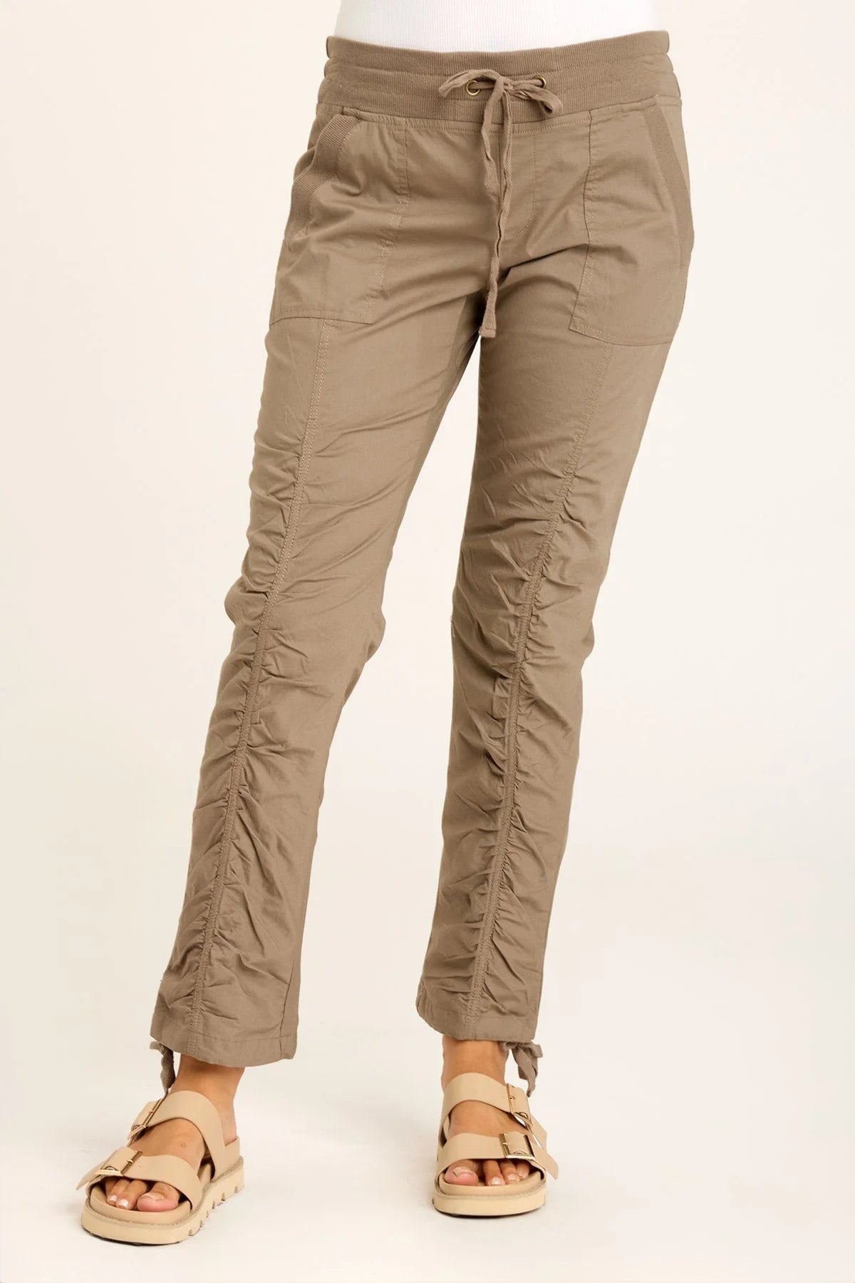 Ruched cotton drawstring pant in truffle - Tru Blue Boutique