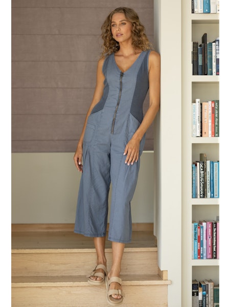 Hypnotic blue linen jumpsuit - Tru Blue Boutique