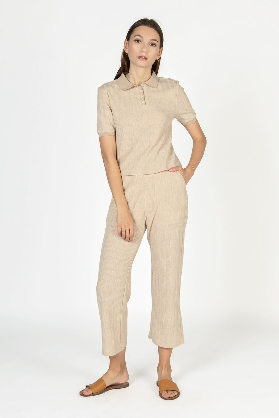 Textured knit pant in taupe from Mod Ref  at Tru Blue Boutique