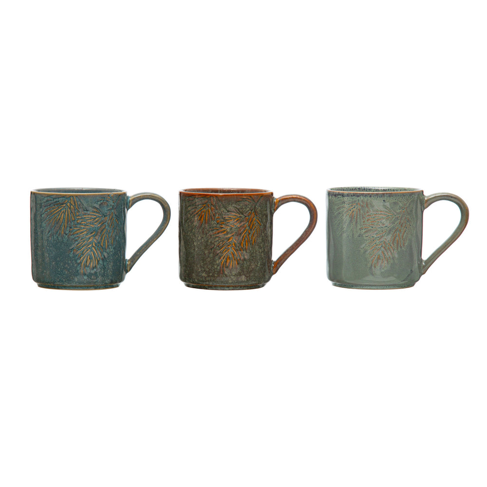 Pine bough embossed stoneware mug in blue, spruce green or light green. - Tru Blue Boutique