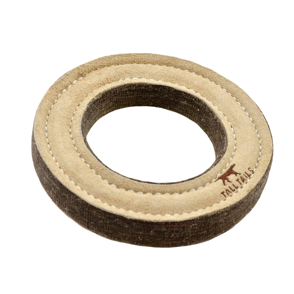 Natural Leather & Wool Ring Toy - 7" - Tru Blue