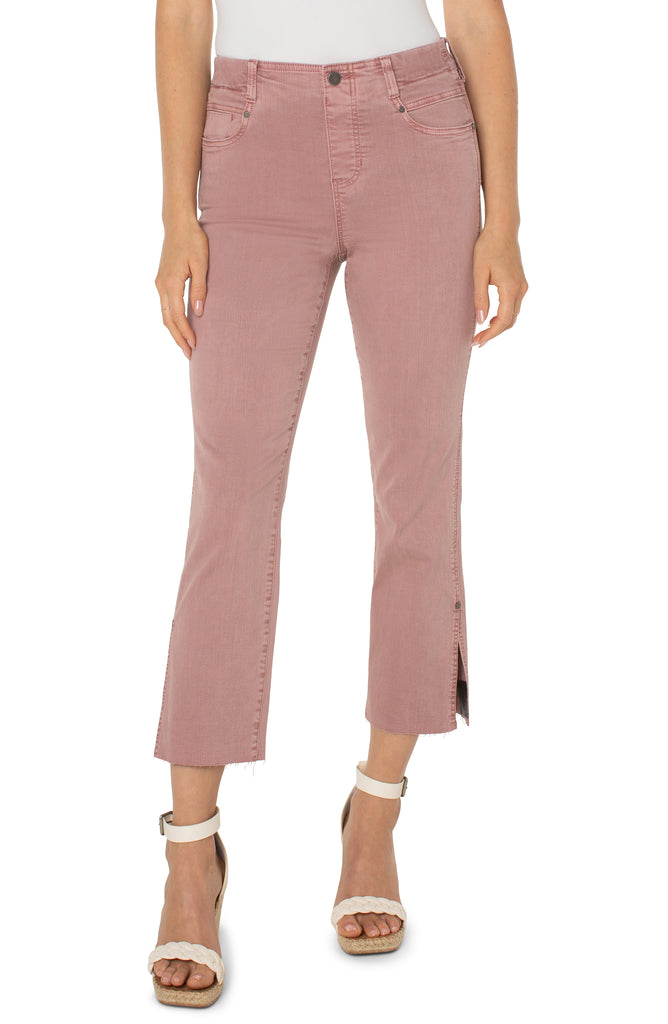 Liverpool Gia Glider Cut Hem in Mauve, cropped with flare leg opening, a 5 pocket pull on at Tru Blue Boutique