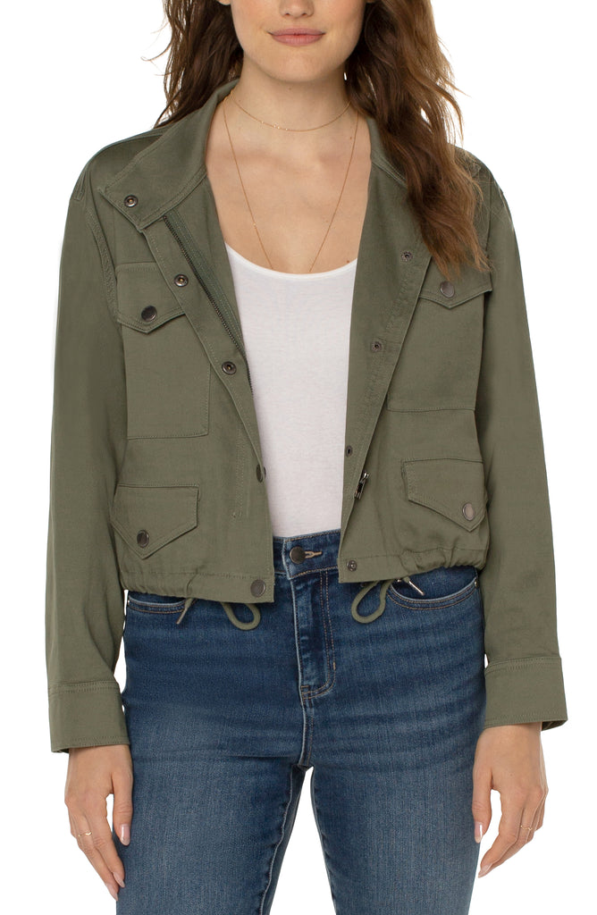 Liverpool Utility Cropped cargo jacket in dried basil - Tru Blue Boutique