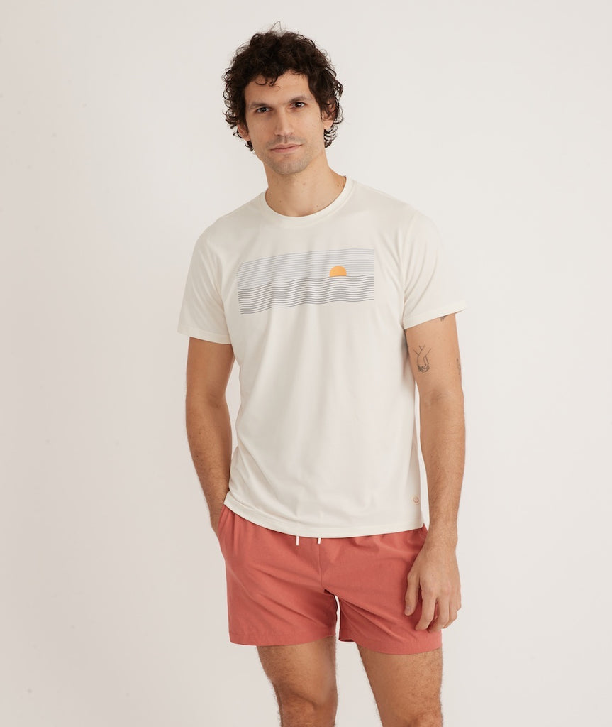 Marine Layer Recycled Sport Graphic men's t-shirt in antique white with sunset at Tru Blue Boutique