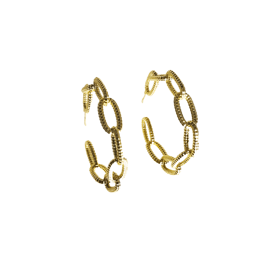 Gold Textured Chain Hoop Earrings - Tru Blue