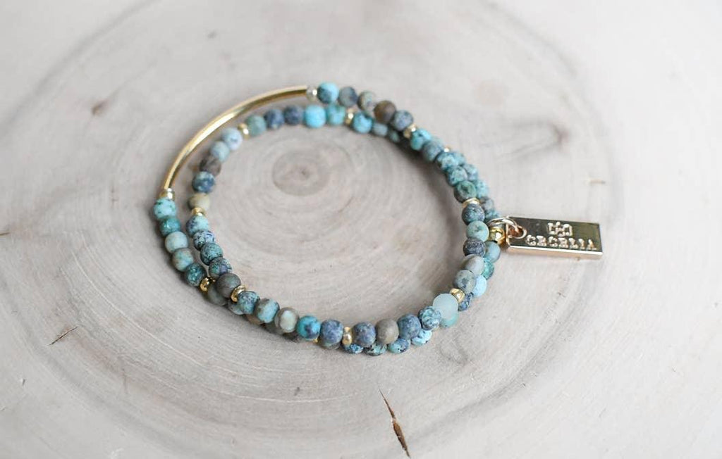 African Turquoise Double Wrap - Tru Blue