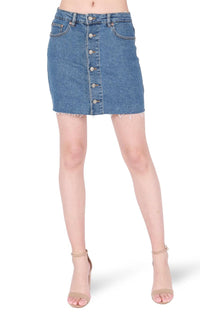 Button Denim Skirt - Tru Blue