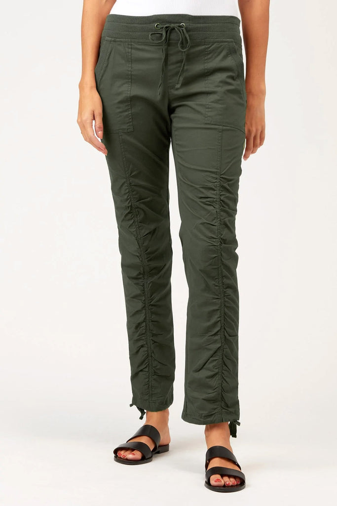 XCVI Wearables This pant features drawstring waistband, two front pockets, rouching on pant leg, style lines for added structure, and drawstring at hem. - Tru Blue Boutique