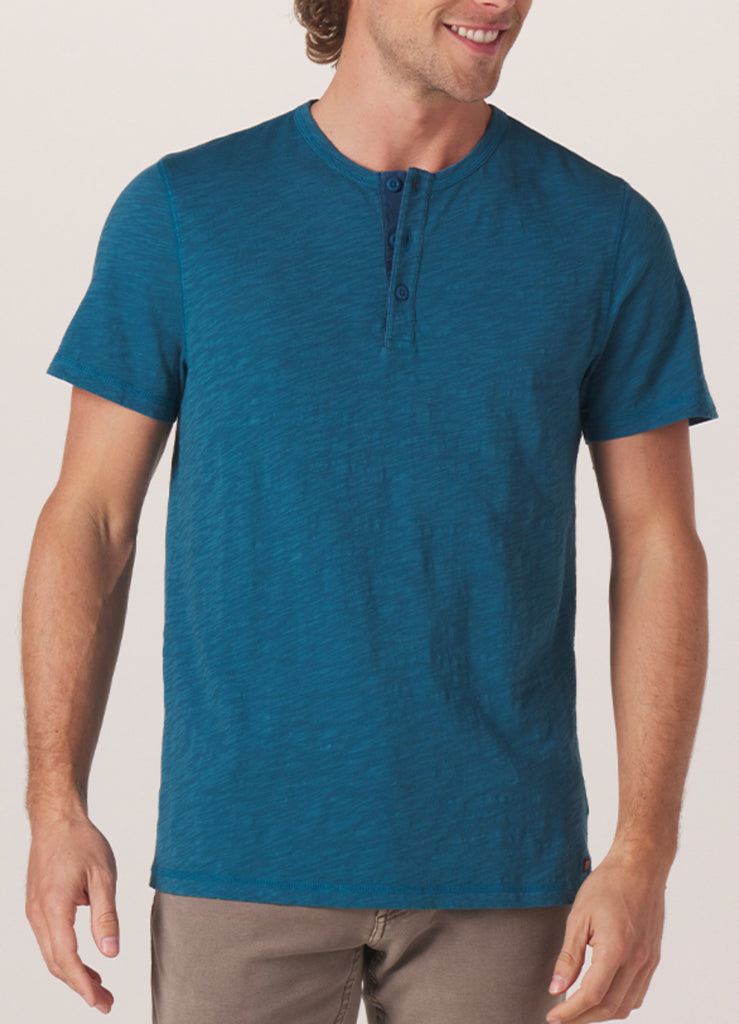 Teal Slub Henley tee with a perfect athletic fit, subtle accents, and a soft, high quality  by The Normal Brand  - Tru Blue Boutique